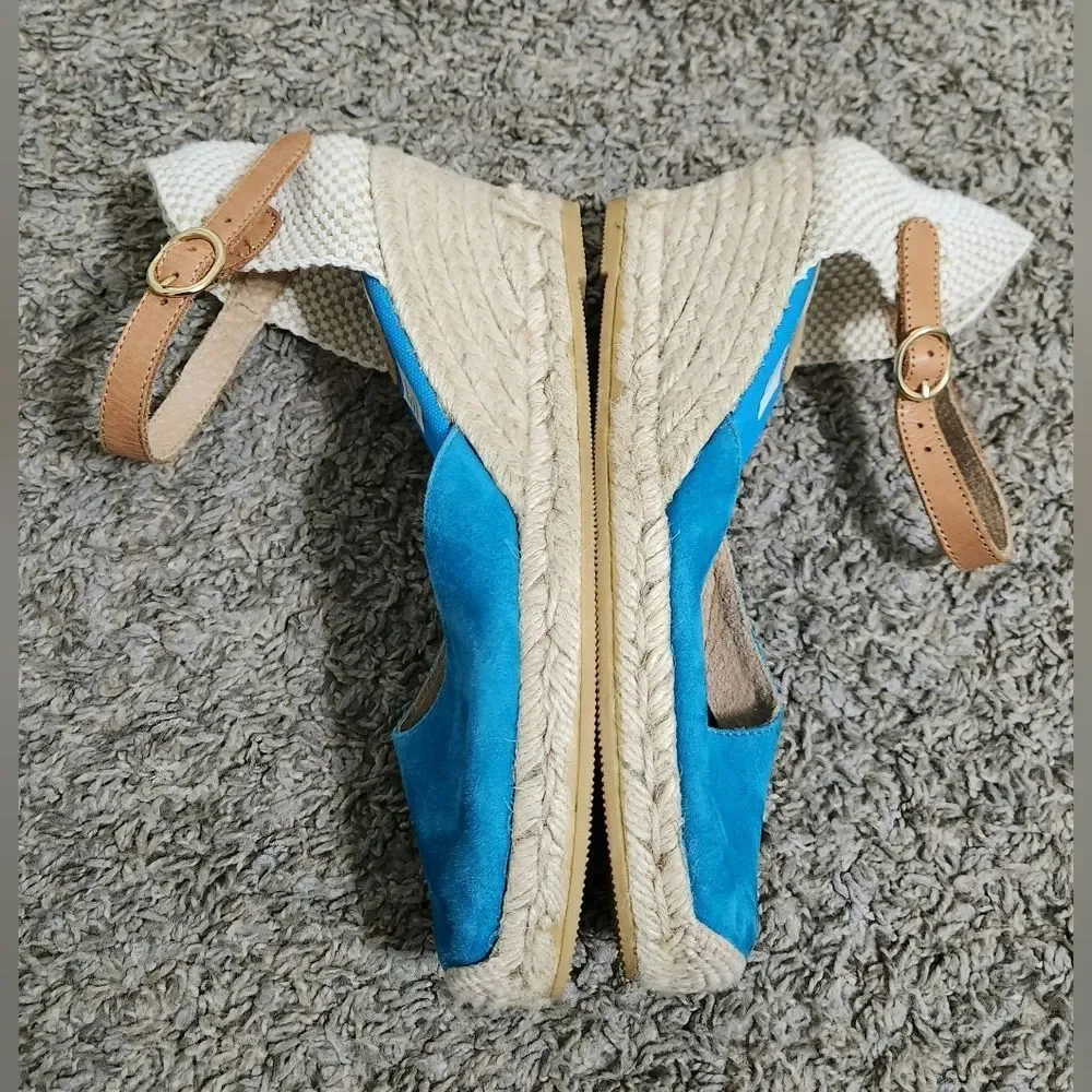 NWOB Kanna blue suede leather espadrilles Wedge Sandals blue size 10